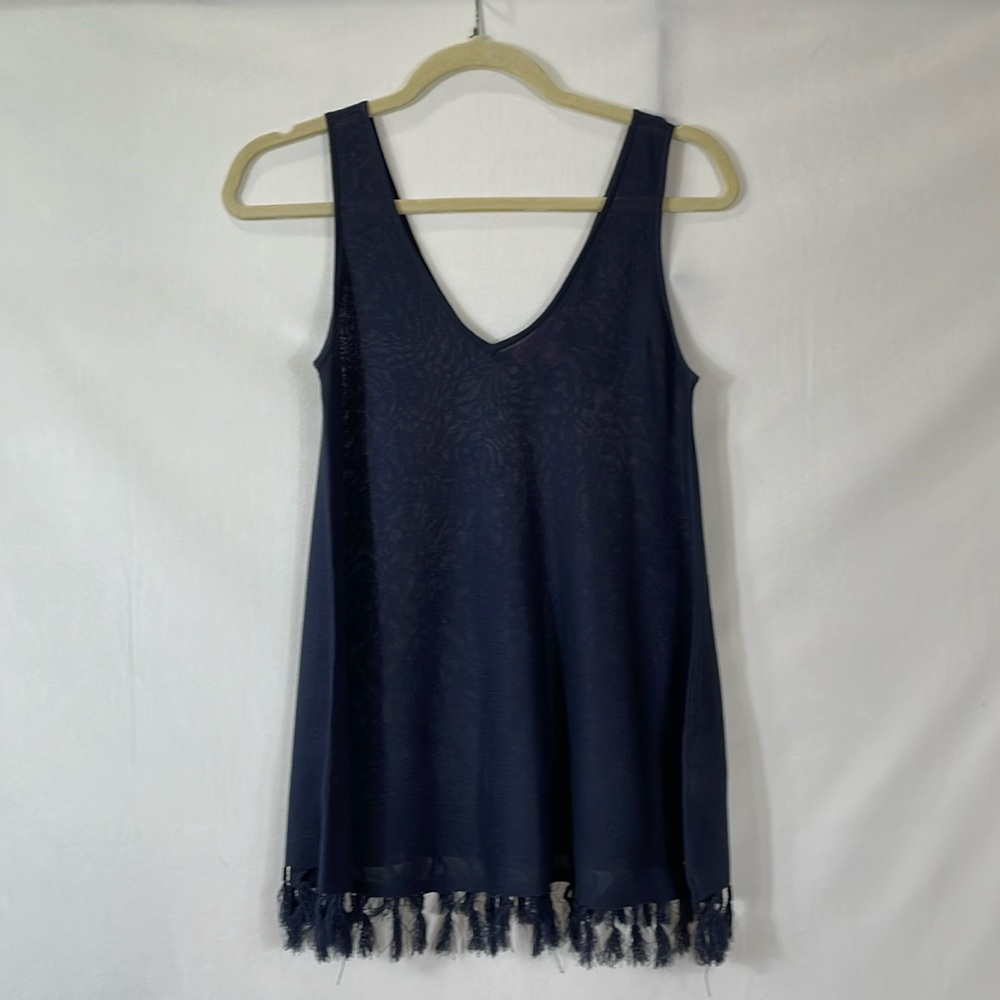Lilly Pulitzer Sweater Tank Size XS Tassel Fringe Navy EUC